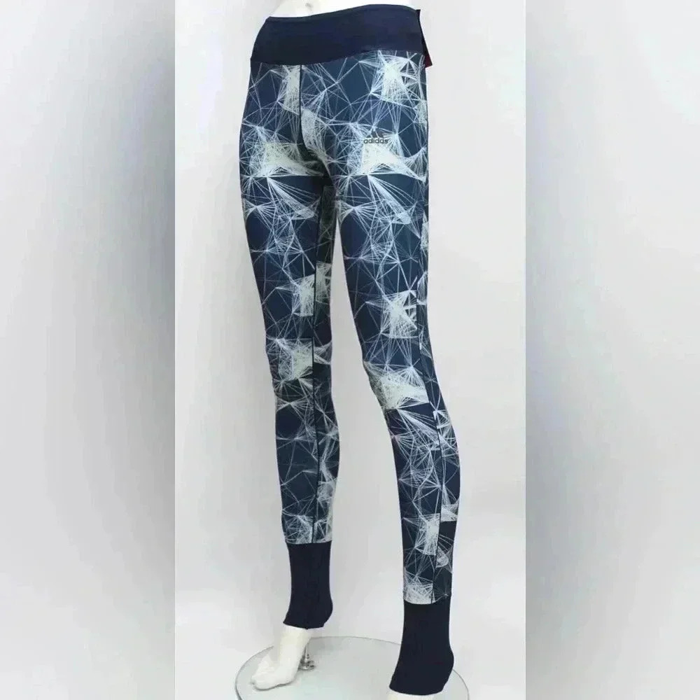 NWOT Adidas Super Long All Over Print Womens Long Running Tights - Blue-L